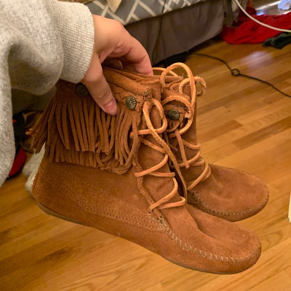 Minnetonka Fringe Ankle Boots